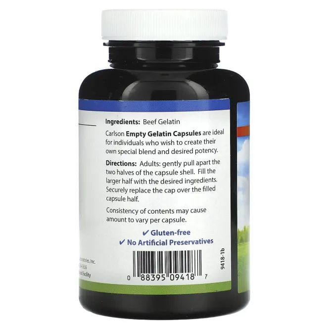 Carlson, Пустые желатиновые капсулы № 1, 200 капсул