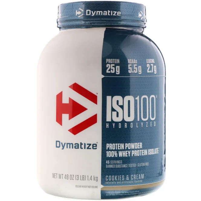 Dymatize Nutrition, ISO 100, гидролизованный 100% изолят сывороточного белка, печенье с кремом, 3 фунта (1,36 кг)