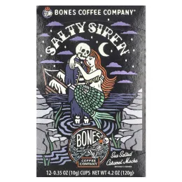 Bones Coffee Company, Salty Siren, кофейные чашки, мокко с морской соленой карамелью, 12 чашек по 10 г (0,35 унции)