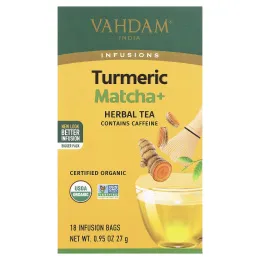 VAHDAM India, Infusions, травяной чай, куркума и матча, 18 пакетиков для заваривания, 27 г (0,95 унции)