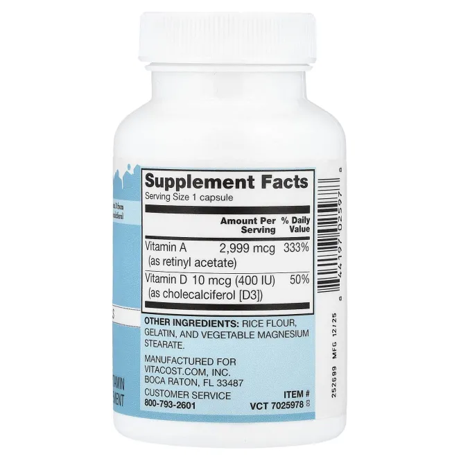 Vitacost, Everyday Essentials, Vitamins A & D3, 100 Capsules