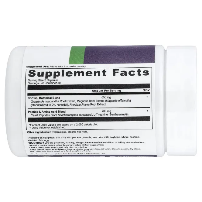 Ancient Nutrition, активные пептиды, кортизол, 60 капсул