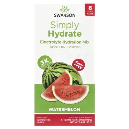 Swanson, Simply Hydrate, смесь электролитов для гидратации, арбуз, 8 стик-пакетов по 6,2 г (0,22 унции)