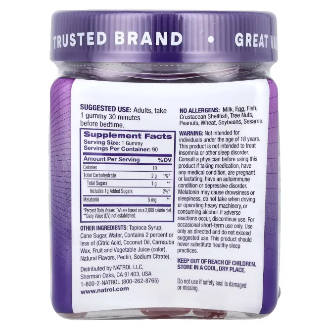 Natrol, Жевательные таблетки, мелатонин, клубника, 5 мг, 90 штук