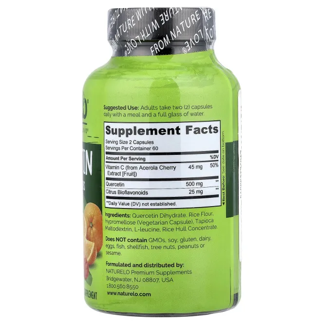NATURELO, кверцетин с цитрусовыми биофлавоноидами, 120 вегетарианских капсул