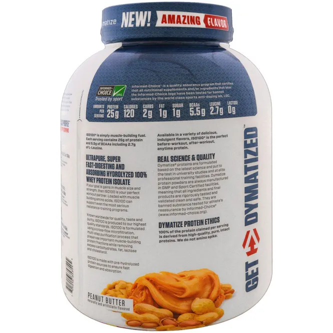Dymatize Nutrition, ISO 100 Hydrolyzed, 100% Whey Protein Isolate, Peanut Butter, 5 lbs (2.3 kg)