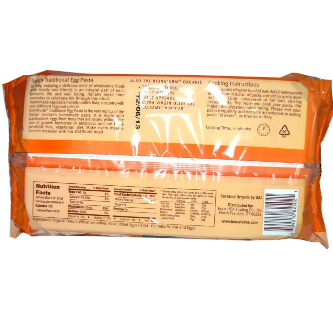 Bionaturae, Традиционные Яичные Макароны, Паппарделле 8.8 унции (250 г)