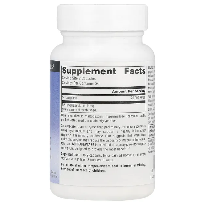 Source Naturals, Серрапептаза, 60 капсул