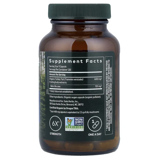 Gaia Herbs, гриб трутовик разноцветный, 120 веганских капсул