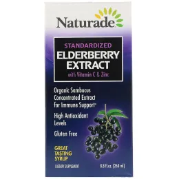 Naturade, Сироп из стандартизированного экстракта бузины с витамином C и цинком, 260 мл