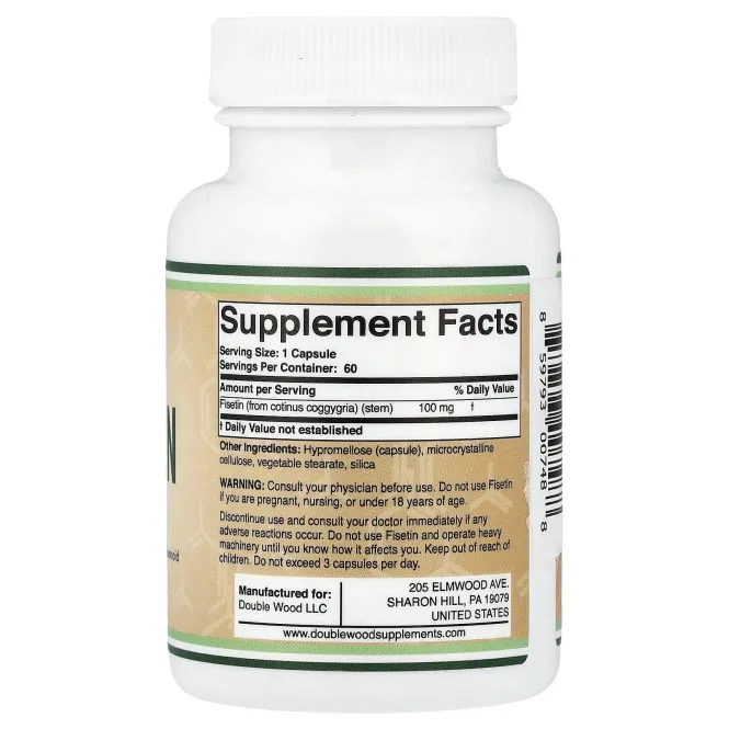 Double Wood Supplements, Fisetin, 100 mg, 60 Capsules