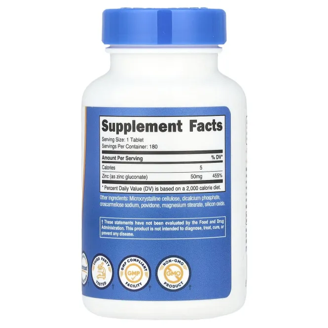 Nutricost, Глюконат цинка, 50 мг, 180 таблеток