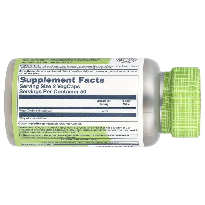 Solaray, True Herbs, имбирь, 1100 мг, 100 растительных капсул (550 мг на капсулу)