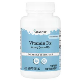 Vitacost, Витамин D3, 25 мкг (1000 МЕ), 200 мягких таблеток