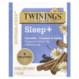 Twinings, Superblends, Melatonin, травяной чай с ромашкой, корицей и ванилью, без кофеина, 16 чайных пакетиков, 24 г (0,85 унции)