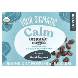 Four Sigmatic, растворимый органический кофе с грибами рейши и чага, успокаивающий, средней обжарки, 10 пакетиков по 2,5 г (0,09 унции)