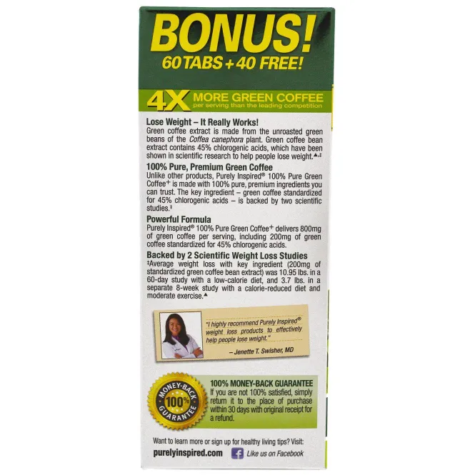 Purely Inspired, Зеленый кофе+, 100 таблеток в растительной оболочке