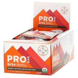 Pro Bar, Bite, Organic Snack Bar, Peanut Butter Chocolate Chip , 12 Bars, 1.3 oz (37 g) Each