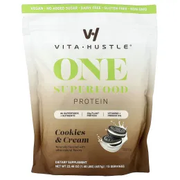 VitaHustle, One Superfood Protein, протеин из суперфудов, печенье и сливки, 637 г (1,40 фунта)