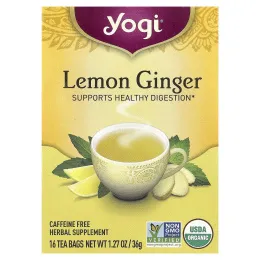 Yogi Tea, лимон и имбирь, без кофеина, 16 чайных пакетиков, 36 г (1,27 унции)