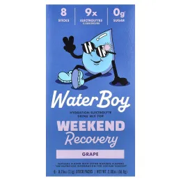 Waterboy, Weekend Recovery, смесь для приготовления напитков с электролитами для гидратации, виноград, 8 пакетиков-стиков по 7,1 г (0,25 унции)