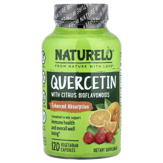 NATURELO, кверцетин с цитрусовыми биофлавоноидами, 120 вегетарианских капсул