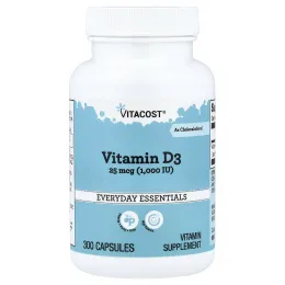 Vitacost, витамин D3, 25 мкг (1000 МЕ), 300 капсул