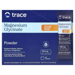 Trace, глицинат магния, в порошке, со вкусом апельсина, 30 пакетиков по 3 г (0,11 унции)