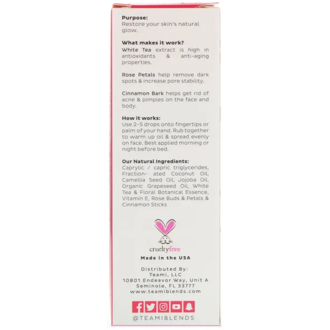 Teami, Glow, Tea Infused Facial Oil, Rose Cinnamon, 2 oz