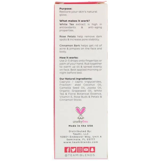 Teami, Glow, Tea Infused Facial Oil, Rose Cinnamon, 2 oz