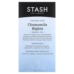 Stash Tea, Herbal Tea, Chamomile Nights, без кофеина, 20 чайных пакетиков, 18 г (0,6 унции)