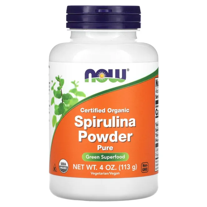 Now Foods Порошок спирулины Чистый зеленый суперпродукт - Сертифицированный органический 4 унции