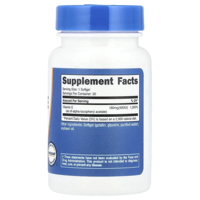 Nutricost, Витамин E, 400 МЕ, 30 мягких таблеток