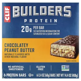 Clif Bar, Builders® Protein Bars, Chocolatey Peanut Butter, 6 Bars, 2.4 oz (68 g) Each