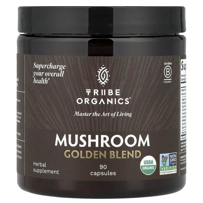 Tribe Organics, Золотая смесь грибов, 90 капсул