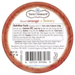 Torie & Howard, Органические леденцы, красный апельсин и мед, 57 г (2 унции)