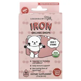 Legendairy Milk, Iron Organic Drops, для детей от 4 месяцев, вкусная вишня, 60 мл (2 жидк. Унции)