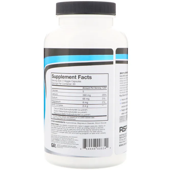 RSP Nutrition, Keto BHB, 240 вегетарианских капсул