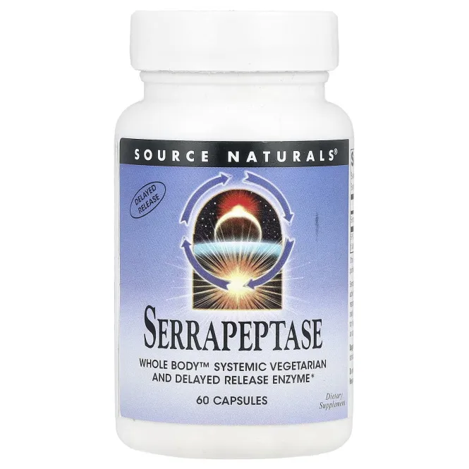 Source Naturals, Серрапептаза, 60 капсул