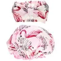 The Vintage Cosmetic Co., Make-Up Headband and Shower Cap Set, Pink Flamingo, 1 Set