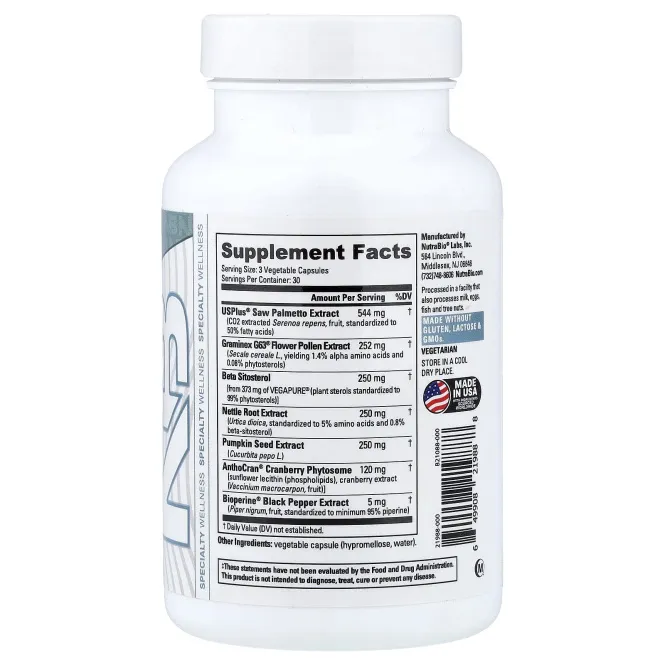 NutraBio, для простаты, 90 капсул
