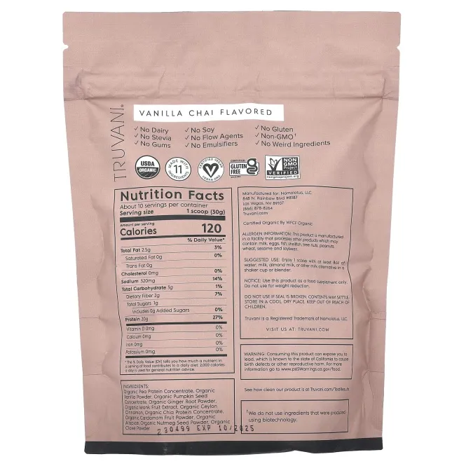Truvani, Растительный протеин, ванильный чай, 306 г (10,79 унции)
