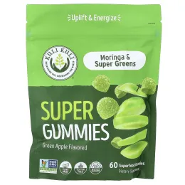 Kuli Kuli, Supe Gummies, моринга и суперзелень, со вкусом зеленого яблока, 60 жевательных таблеток с суперфудами