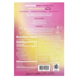 Everydaze, Reset Kombucha, порошковая смесь для напитков, персик, 10 пакетиков по 5 г (0,18 унции)