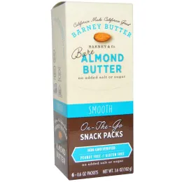 Barney Butter, Чистое миндальное масло, упаковки перекусов на ходу, Smooth, 6 пакетиков, 0,6 унц. (17 г) каждый