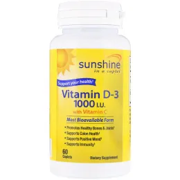 Sunshine, Vitamin D3 with Vitamin C, 1000 МЕ, 60 Caplets