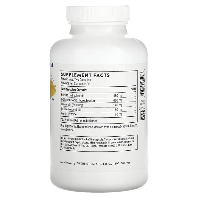 THORNE Пищеварительные ферменты для усвоения белков, 180 вегетарианских капсул
