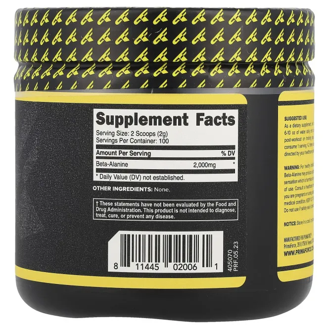 Primaforce, Бета-аланин, Без ароматизаторов, 200 г