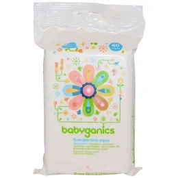 BabyGanics, Смываемые детские салфетки, без запаха, 60 салфеток