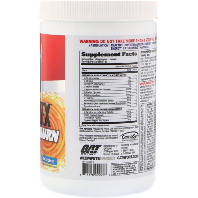 GAT, Nitraflex Burn, Blue Raspberry, 11.21 oz (318 g)
